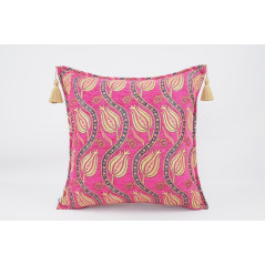 Fabric Pillow, Fabric Pillow 20x20, Mazenda Pink Water Line Tulip Pattern Turkish Jacquard Fabric Pillow, Accent Lumber Pillow