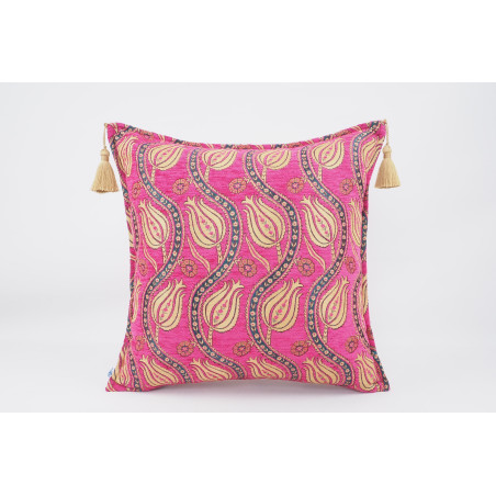 Fabric Pillow, Fabric Pillow 20x20, Mazenda Pink Water Line Tulip Pattern Turkish Jacquard Fabric Pillow, Accent Lumber Pillow