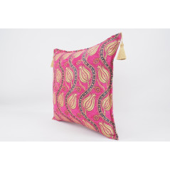 Fabric Pillow, Fabric Pillow 20x20, Mazenda Pink Water Line Tulip Pattern Turkish Jacquard Fabric Pillow, Accent Lumber Pillow