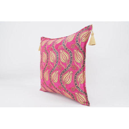 Fabric Pillow, Fabric Pillow 20x20, Mazenda Pink Water Line Tulip Pattern Turkish Jacquard Fabric Pillow, Accent Lumber Pillow