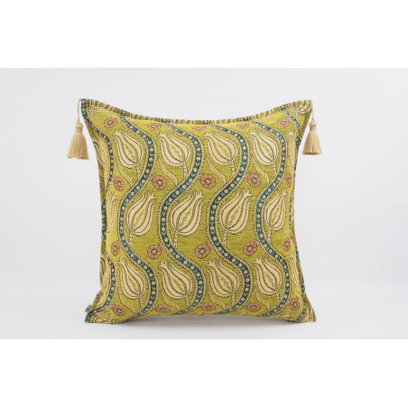 Fabric Pillow,Fabric Pillow 20x20, Pistachio Green Water Line Tulip Pattern Turkish Jacquard Fabric Pillow, Accent Lumber Pillow