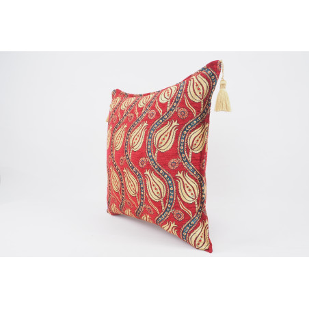 Fabric Pillow,Fabric Pillow 20x20,Red Water Line Tulip Pattern Turkish Jacquard Fabric Pillow Cover,Accent Pillow, Lumber Pillow