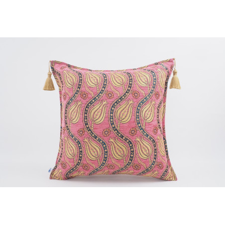 Fabric Pillow,Fabric Pillow 20x20,Pale Pink Water Line Tulip Pattern Turkish Jacquard Fabric Pillow,Accent Pillow,Lumber Pillow