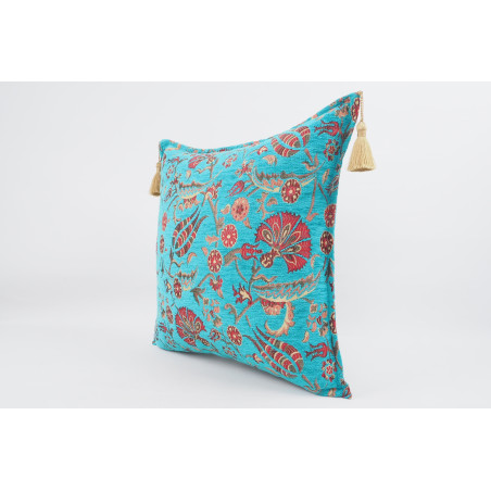 Fabric Pillow, Fabric Pillow 20x20, Turquoise Blue Caucasus Carnation Pattern Turkish Fabric Pillow, Decorative Bohemian Pillow