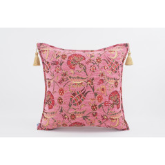 Fabric Pillow, Fabric Pillow 20x20, Pale Pink Caucasus Carnation Pattern Turkish Jacquard Fabric Pillow, Decorative Sofa Pillow