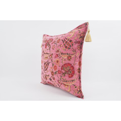 Fabric Pillow, Fabric Pillow 20x20, Pale Pink Caucasus Carnation Pattern Turkish Jacquard Fabric Pillow, Decorative Sofa Pillow