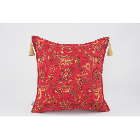 Fabric Pillow,Fabric Pillow 20x20, Red Caucasus Carnation Pattern Turkish Jacquard Fabric Pillow, Decorative Pillow, Sofa Pillow