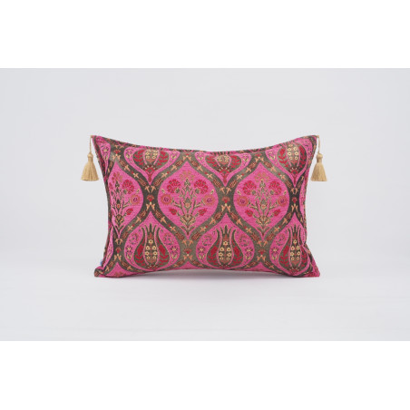 Fabric Pillow, Fabric Pillow 16x24, Mazenda Pink Morocco Pattern Turkish Jacquard Fabric Pillow Cover, Chenille Bohemian Pillow