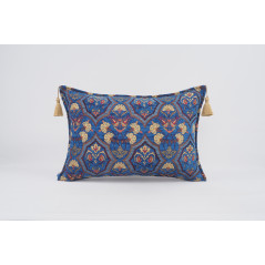 Fabric Pillow, Fabric Pillow 16x24, Navy Blue Carnation Pattern Turkish Pattern Jacquard Fabric Pillow, Bohemian Throw Pillow