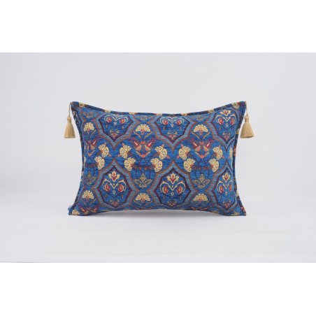 Fabric Pillow, Fabric Pillow 16x24, Navy Blue Carnation Pattern Turkish Pattern Jacquard Fabric Pillow, Bohemian Throw Pillow