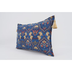 Fabric Pillow, Fabric Pillow 16x24, Navy Blue Carnation Pattern Turkish Pattern Jacquard Fabric Pillow, Bohemian Throw Pillow