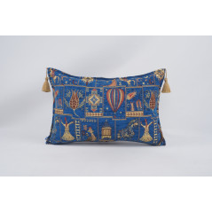 Fabric Pillow, Fabric Pillow 16x24, Navy Blue Turkish Dream Pattern Turkish Chenille Fabric Pillow, Decorative Bohemian Pillow