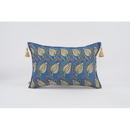 Fabric Pillow, Fabric Pillow 16x24, Navy Blue Water Line Tulip Pattern Turkish Jacquard Fabric Pillow, Chenille Fabric Pillow