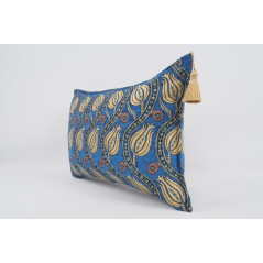 Fabric Pillow, Fabric Pillow 16x24, Navy Blue Water Line Tulip Pattern Turkish Jacquard Fabric Pillow, Chenille Fabric Pillow