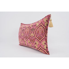 Fabric Pillow, Fabric Pillow 16x24, Pale Pink Carnation Pattern Turkish Pattern Jacquard Fabric Pillow, Bohemian Throw Pillow