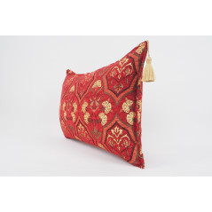 Fabric Pillow, Fabric Pillow 16x24, Red Carnation Pattern Turkish Pattern Jacquard Fabric Pillow, Bohemian Pillow, Throw Pillow