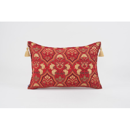 Fabric Pillow, Fabric Pillow 16x24, Red Carnation Pattern Turkish Pattern Jacquard Fabric Pillow, Bohemian Pillow, Throw Pillow