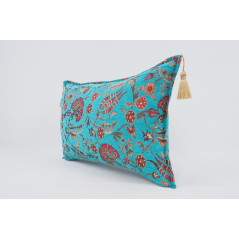 Fabric Pillow, Fabric Pillow 16x24, Turquoise Blue Caucasus Carnation Pattern Turkish Fabric Pillow, Decorative Bohemian Pillow