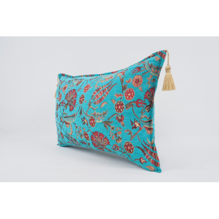 Fabric Pillow, Fabric Pillow 16x24, Turquoise Blue Caucasus Carnation Pattern Turkish Fabric Pillow, Decorative Bohemian Pillow