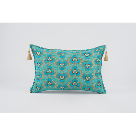 Fabric Pillow, Fabric Pillow 16x24, Turquoise Blue Tiger Eyes Pattern Turkish Fabric Pillow Cover, Chenille Bohemian Pillow