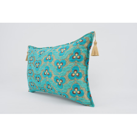 Fabric Pillow, Fabric Pillow 16x24, Turquoise Blue Tiger Eyes Pattern Turkish Fabric Pillow Cover, Chenille Bohemian Pillow