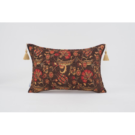 Fabric Pillow,Fabric Pillow 16x24,Brown Caucasus Carnation Pattern Turkish Jacquard Fabric Pillow, Decorative Bohemian Pillow