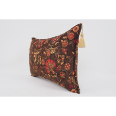 Fabric Pillow,Fabric Pillow 16x24,Brown Caucasus Carnation Pattern Turkish Jacquard Fabric Pillow, Decorative Bohemian Pillow