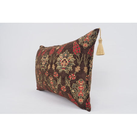 Fabric Pillow,Fabric Pillow 16x24,Brown Topkapi Palace Tulip Pattern Turkish Jacquard Fabric Pillow,Throw Pillow,Sofa Pillow