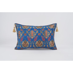 Fabric Pillow,Fabric Pillow 16x24,Navy Blue Topkapi Palace Tulip Pattern Turkish Jacquard Fabric Pillow Cover,Throw Pillow Case