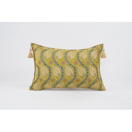 Fabric Pillow,Fabric Pillow 16x24,Pistachio Green Water Line Tulip Pattern Turkish Jacquard Fabric Pillow,Chenille Fabric Pillow