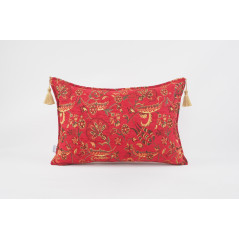 Fabric Pillow,Fabric Pillow 16x24,Red Caucasus Carnation Pattern Turkish Jacquard Fabric Pillow Cover,Decorative Bohemian Pillow