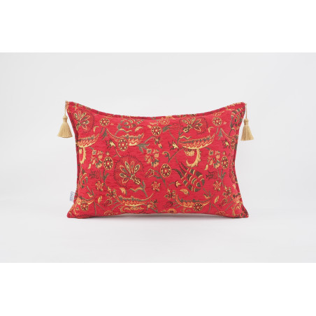 Fabric Pillow,Fabric Pillow 16x24,Red Caucasus Carnation Pattern Turkish Jacquard Fabric Pillow Cover,Decorative Bohemian Pillow