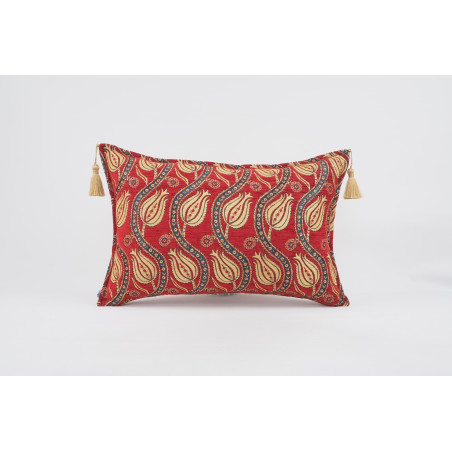 Fabric Pillow,Fabric Pillow 16x24,Red Water Line Tulip Pattern Turkish Jacquard Fabric Pillow, Decorative Chenille Fabric Pillow