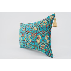 Fabric Pillow,Fabric Pillow 16x24,Turquoise Blue Carnation Pattern Turkish Pattern Jacquard Fabric Pillow,Bohemian Throw Pillow