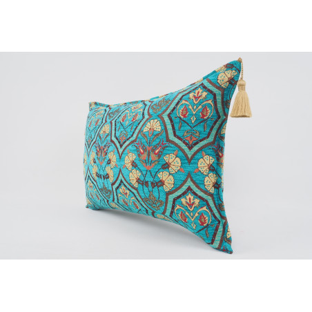 Fabric Pillow,Fabric Pillow 16x24,Turquoise Blue Carnation Pattern Turkish Pattern Jacquard Fabric Pillow,Bohemian Throw Pillow