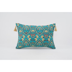 Fabric Pillow,Fabric Pillow 16x24,Turquoise Blue Carnation Pattern Turkish Pattern Jacquard Fabric Pillow,Bohemian Throw Pillow