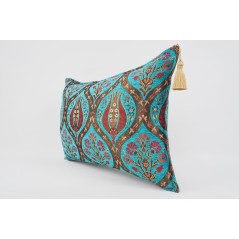 Fabric Pillow,Fabric Pillow 16x24,Turquoise Blue Morocco Pattern Turkish Jacquard Fabric Pillow Cover,Chenille Bohemian Pillow