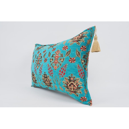 Fabric Pillow,Fabric Pillow 16x24,Turquoise Blue Topkapi Palace Tulip Pattern Turkish Jacquard Fabric Pillow Cover,Throw Pillow