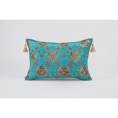 Fabric Pillow,Fabric Pillow 16x24,Turquoise Blue Topkapi Palace Tulip Pattern Turkish Jacquard Fabric Pillow Cover,Throw Pillow