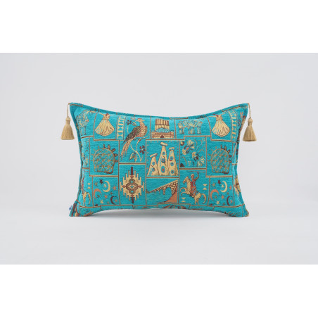 Fabric Pillow,Fabric Pillow 16x24,Turquoise Blue Turkish Dream Pattern Turkish Chenille Fabric Pillow,Decorative Bohemian Pillow