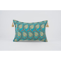 Fabric Pillow,Fabric Pillow 16x24,Turquoise Blue Water Line Tulip Pattern Turkish Jacquard Fabric Pillow,Chenille Fabric Pillow