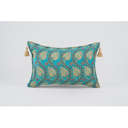 Fabric Pillow,Fabric Pillow 16x24,Turquoise Blue Water Line Tulip Pattern Turkish Jacquard Fabric Pillow,Chenille Fabric Pillow