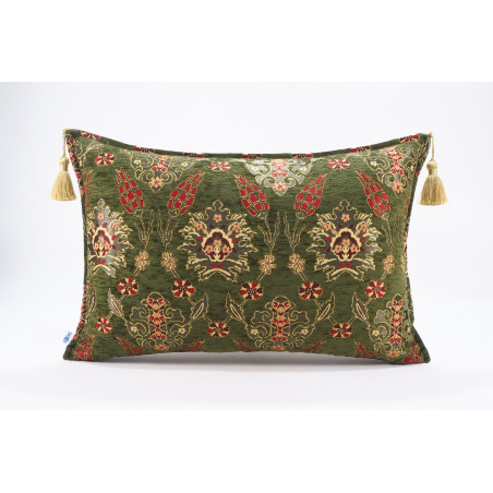 Fabric Pillow, Fabric Pillow 16x24, Moss Green Topkapi Palace Tulip Pattern Turkish Jacquard  Fabric Pillow Cover, Throw Pillow