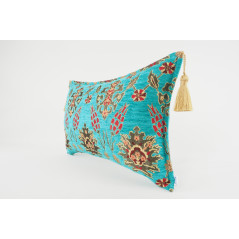 Fabric Pillow, Fabric Pillow 12x20, Turquoise Blue Topkapi Palace Tulip Pattern Turkish Fabric Pillow, Decorative Throw Pillow