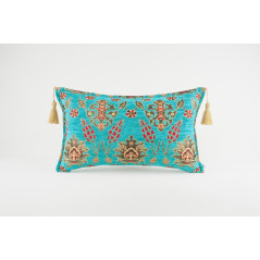 Fabric Pillow, Fabric Pillow 12x20, Turquoise Blue Topkapi Palace Tulip Pattern Turkish Fabric Pillow, Decorative Throw Pillow