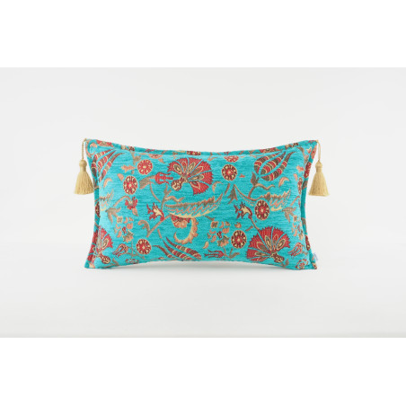 Fabric Pillow, Fabric Pillow 12x20, Turquoise Blue Caucasus Carnation Pattern Turkish Fabric Pillow, Decorative Bohemian Pillow