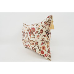 Fabric Pillow, Fabric Pillow 16x24, Beige Caucasus Carnation Pattern Turkish Jacquard Fabric Pillow, Decorative Bohemian Pillow