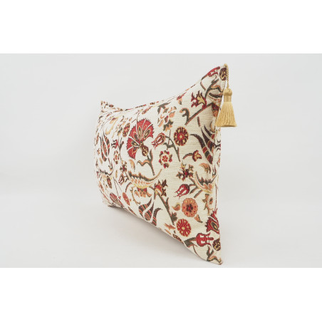 Fabric Pillow, Fabric Pillow 16x24, Beige Caucasus Carnation Pattern Turkish Jacquard Fabric Pillow, Decorative Bohemian Pillow