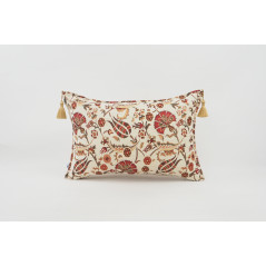 Fabric Pillow, Fabric Pillow 16x24, Beige Caucasus Carnation Pattern Turkish Jacquard Fabric Pillow, Decorative Bohemian Pillow