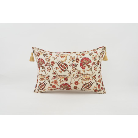 Fabric Pillow, Fabric Pillow 16x24, Beige Caucasus Carnation Pattern Turkish Jacquard Fabric Pillow, Decorative Bohemian Pillow